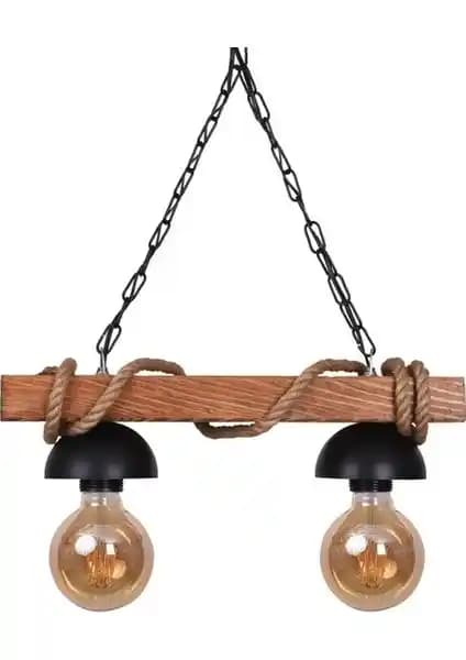 Zümra Ahşap 2'li Halatlı Rustik Avize Doğal ve Şık Tasarımıyla Modern Dekorasyonlara Uyum Sağlar