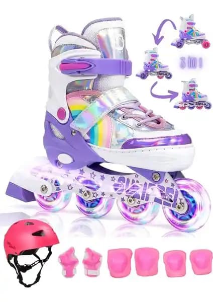 Çocuklar İçin Güvenli ve Eğlenceli Sportaj Unicorn Işıklı Paten Kask Seti