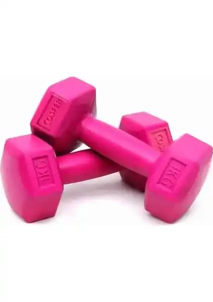 Cosfer 1 kg x 2 Adet Plastik Dambıl Pembe Sağlam ve Şık Fitness Ağırlık Seti