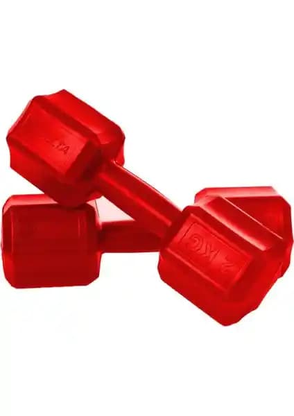 Delta 2 kg x 2 Adet Köşeli Kırmızı Plastik Dambıl Seti Fitness ve Güç Antrenmanları İçin