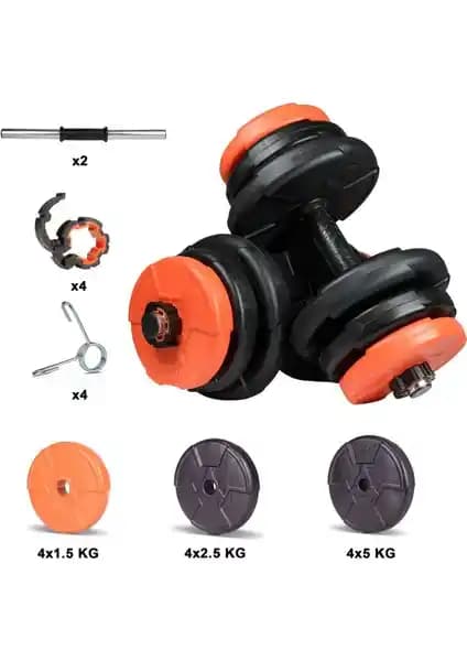 Ecgspor 36 Kg Dambıl Seti Turuncu Siyah – Çoklu Ağırlık Seçenekleri ile Dayanıklı Spor Ekipmanı