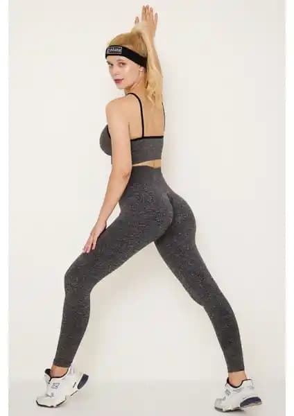 Gymhams Granit Gri Kalça Büzgülü Push Up Tayt ile Vücut Şekillendirme ve Konfor