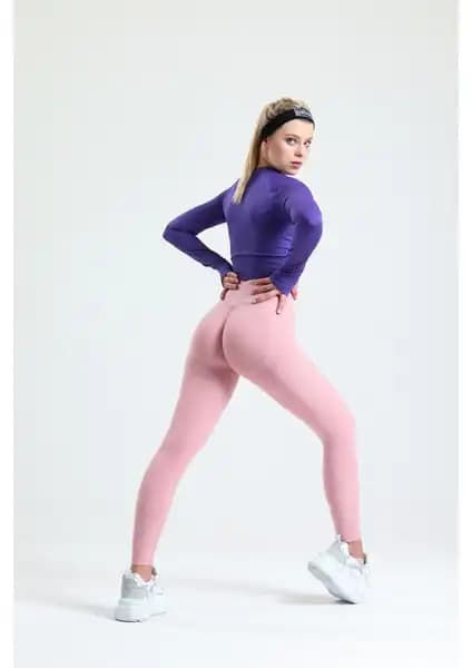 Gymhams Pembe Kalçası Büzgülü ve Push Up Özelliği ile Yüksek Bel Spor Taytları