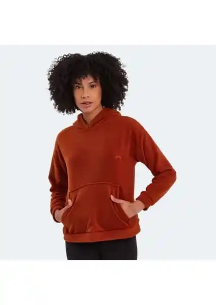 Kadın Polar Kiremit Rengi Kapüşonlu Sıcak ve Şık Kış Giyim Parçası