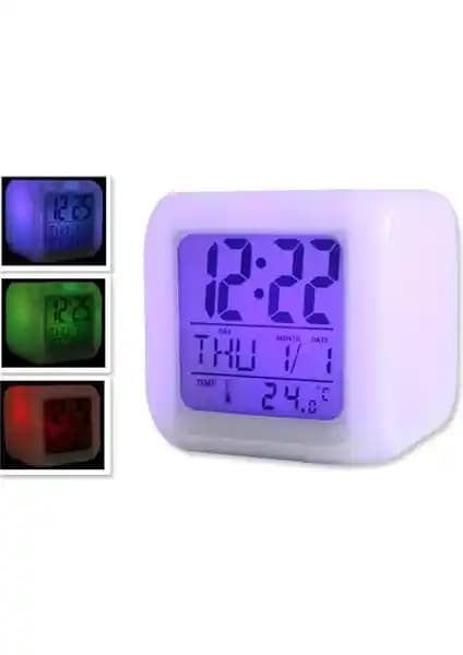 7 Renk Değiştiren Alarmlı Dijital Küp Saat Modern Dekoratif ve Çok Fonksiyonlu Tasarım