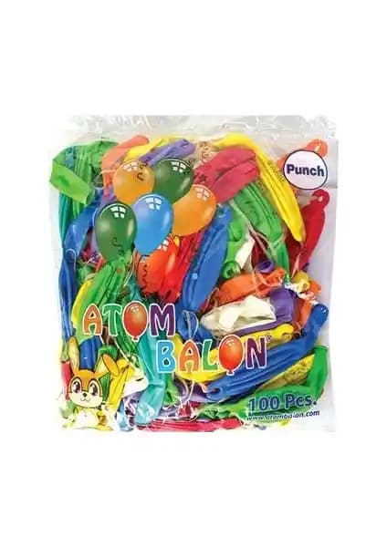 Atom Punch Balon 100'lü Paket Renkli ve Büyük Boyutlu Parti Balonları