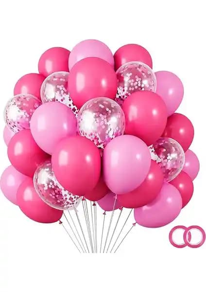 Balon Diyarı 10 Adet Fuşya ve Pembe Konfetili Şeffaf Balon Seti Renkli Kutlamalar İçin