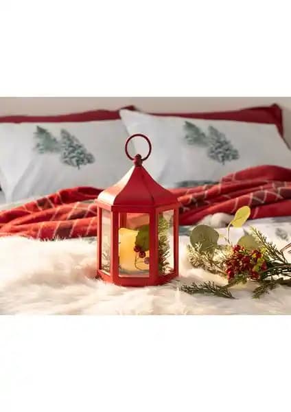 English Home Yılbaşı Ledli Kırmızı Fener 20 cm Dekoratif ve Dayanıklı Tasarım