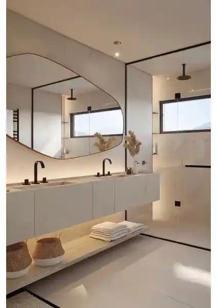 Faw Decor Asimetrik Ahşap Çerçeveli Ayna: Modern ve Şık Ev Dekorasyonu İçin Tasarım