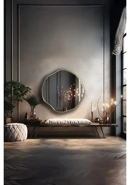 Faw Decor Premium Asimetrik Yuvarlak Dekoratif Ayna Zarif ve Dayanıklı Tasarım