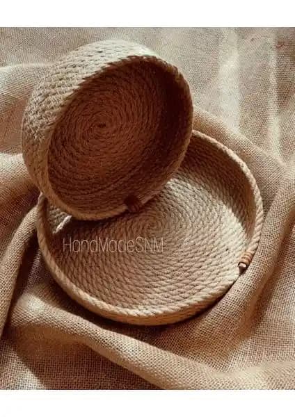 HandMadeSNM Çok Amaçlı Dekoratif Hasır Sepet Takımı 2'li doğal ve şık tasarım