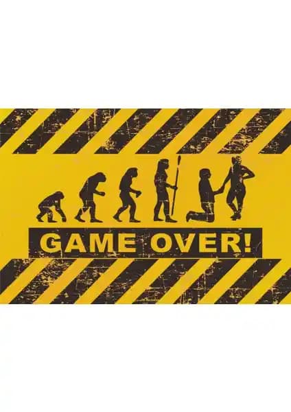 Hayat Poster Game Over Retro Vintage Ahşap Poster Dekoratif ve Dayanıklı Tasarım