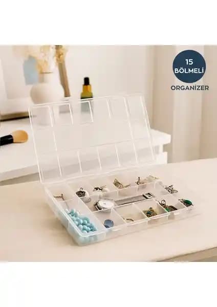 Homing 15 Bölmeli Büyük Boy Şeffaf Takı ve Saat Kutusu - Dayanıklı ve Çok Amaçlı Depolama Çözümü