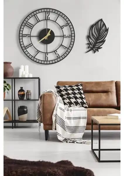 Lupokraft Modern Duvar Saati ve Yapraklı Tablo Seti Şık ve Fonksiyonel Dekorasyon Parçası