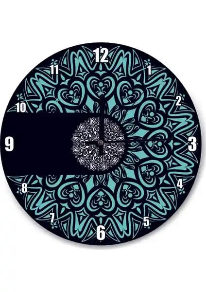 Modern Siyah Zeminli Mavi Motifli Duvar Saati ile Mekânınıza Şıklık Katın