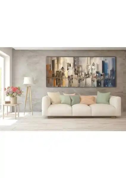 Modern Soyut Şehir Temalı Kanvas Tablo 40x80 cm İç Mekan Dekorasyonu İçin