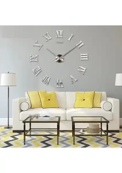 Muhsein Aynalı Büyük Boy 3D Roma Rakamlı Duvar Saati Modern ve Şık Tasarımıyla Dekorasyonunuza Uyum Sağlar