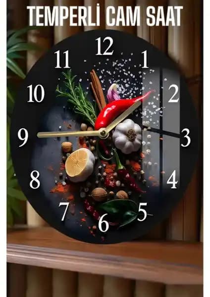 Mutfak Dekorasyonunuza Şıklık Katacak 3D Görünümlü Temperli Cam Saat 33 cm