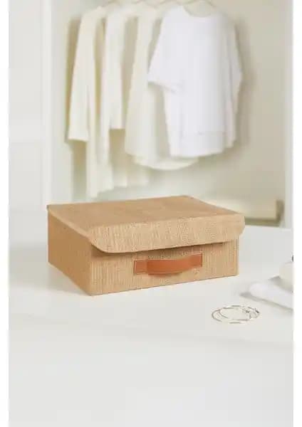 Ocean Home Textile Jüt Kapaklı Dolap Çekmece İçi Takı ve Çamaşır Saklama Kutusu