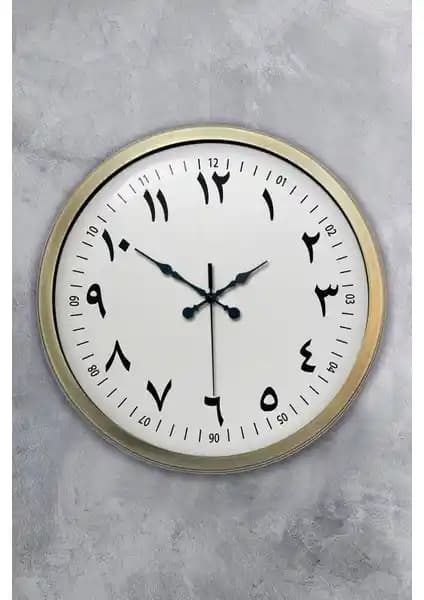 Platin Saat 40 cm Eskitme Metal Arapça Duvar Saati Dekoratif ve Şık Tasarım