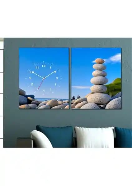 Stone 2 Parçalı Canvas Tablo Saat: Estetik ve Dayanıklı Modern Duvar Dekoru Çözümü
