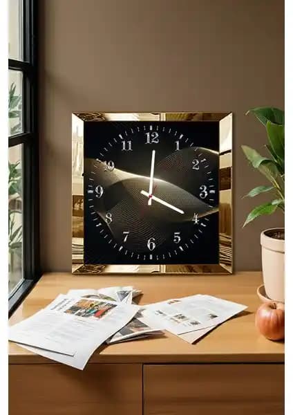 Zevahir Mobilya Altın Çerçeveli Quantum Temalı Dekoratif MDF Duvar Saati