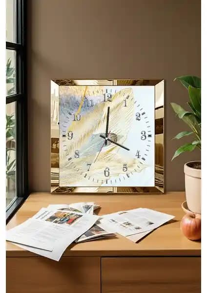 Zevahir Mobilya Gold Çerçeveli Modern Dekoratif MDF Duvar Saati 30x30cm-50x50cm