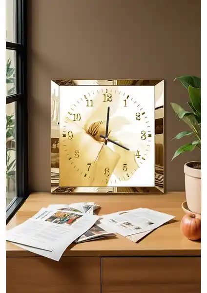 Zevahir Mobilya Gold Çerçeveli Sarı Çiçek Temalı Dekoratif Duvar Saati