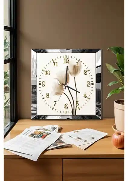 Zevahir Mobilya Gümüş Çerçeveli Modern Dekoratif MDF Duvar Saati 75-90 karakter