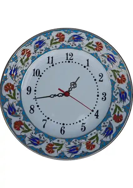 Armada Çini PRT 64 25 Cm Mavi Altın Yalnızlı Lale Karanfil Desenli Porselen Saat