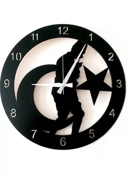 C-Tasarım Siyah Ahşap Duvar Saati Atatürk Portresi Modern ve Şık Tasarım