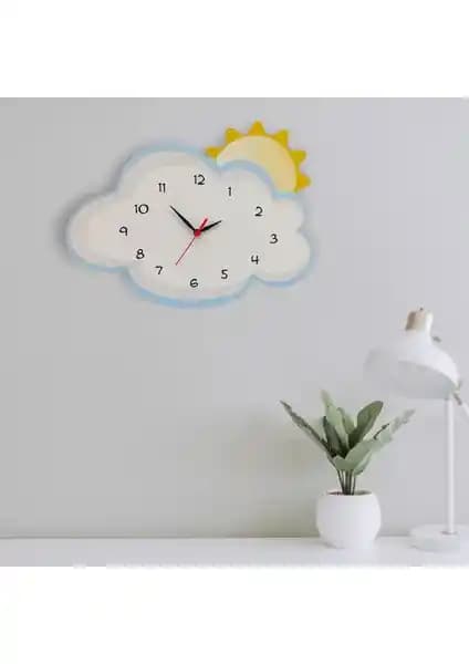 CajuArt Bulut Arkasında Güneş Dekoratif Çocuk Odası Duvar Saati 35x25 cm