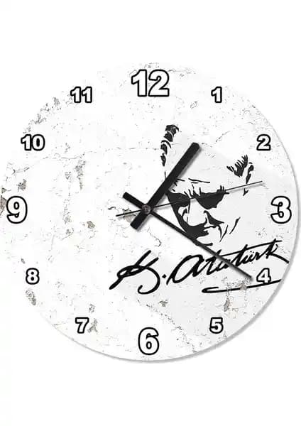 Cakasepetim Çatlak Zeminde Atatürk İmza Temalı Modern Duvar Saati 30x30 cm