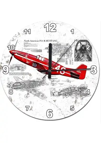Cakasepetim P51 B Mustang Eski Savaş Uçağı Temalı Sessiz Duvar Saati Dekorasyon İçin Uygun