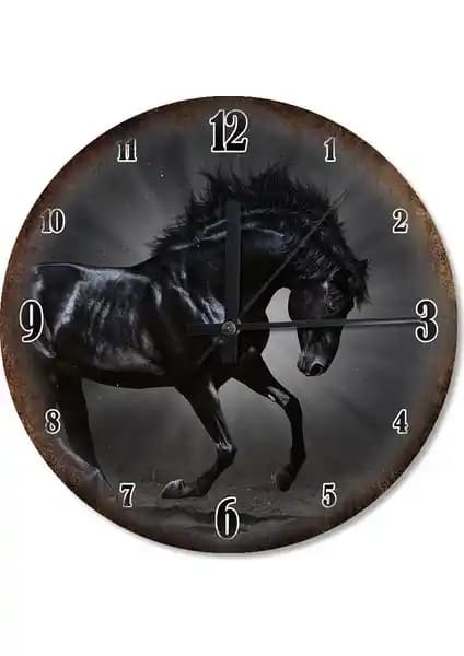 Cakasepetim Siyah Yarış Atı Analog Duvar Saati Modern ve Şık Dekorasyon İçin Uygun