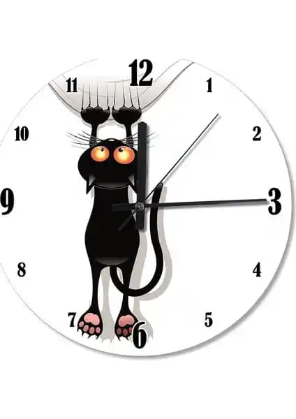 Cakasepetim Tırmalayan Kara Kedi Şekilli Duvar Saati Modern ve Şık Dekorasyon İçin Uygun