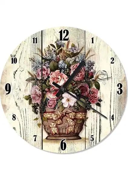 Çekici ve Fonksiyonel Tasarıma Sahip Çiçek Sepeti Baskılı Duvar Saati 30x30 Cm