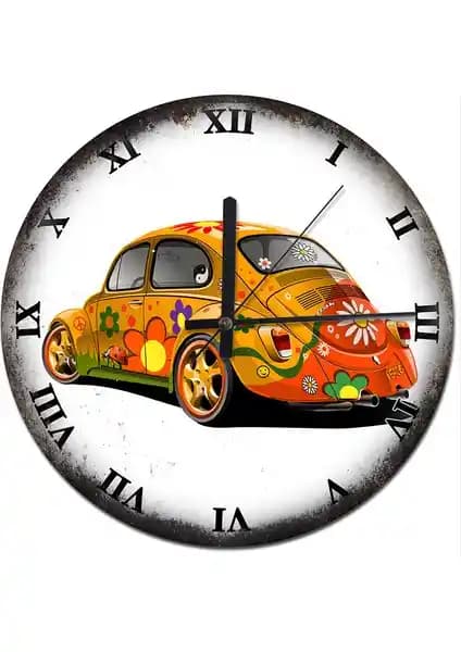 Çiçekli Vosvos Paslı Zeminde Sessiz Duvar Saati - Estetik ve Dayanıklı Tasarım