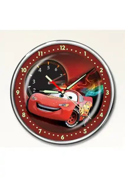 Dekor Loft Premium Gece Parlayan McQueen Çocuk Odası Duvar Saati Güvenli ve Estetik Tasarım