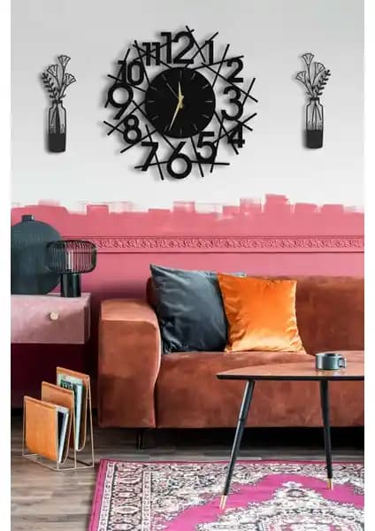 Dekoratif Duvar Saati ve Vazo Tablo Seti: Modern ve Şık İç Mekân Dekorasyonu İçin Uygun