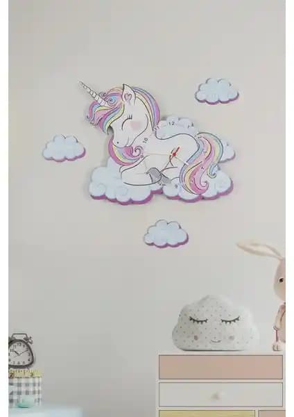 Elfida Unicorn Çocuk Odası Ahşap Duvar Saati Renkli ve Eğlenceli Dekorasyon Seçeneği