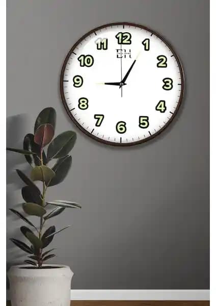 Emya Home Fosforlu Duvar Saati Kahverengi 29 cm Modern ve Şık Tasarım