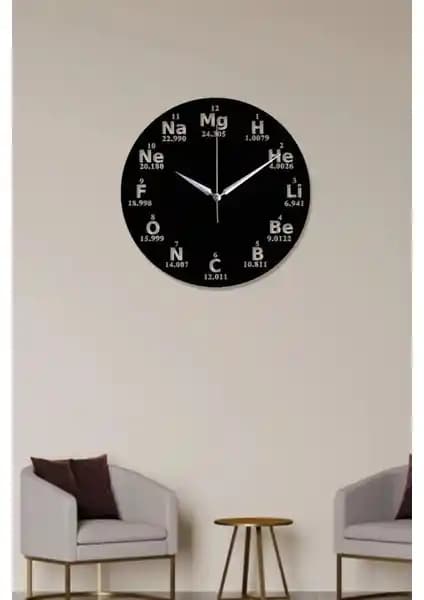 Ensa Design Periyodik Tablo Duvar Saati Kimya ve Bilim Severler İçin Şık Dekoratif Ürün