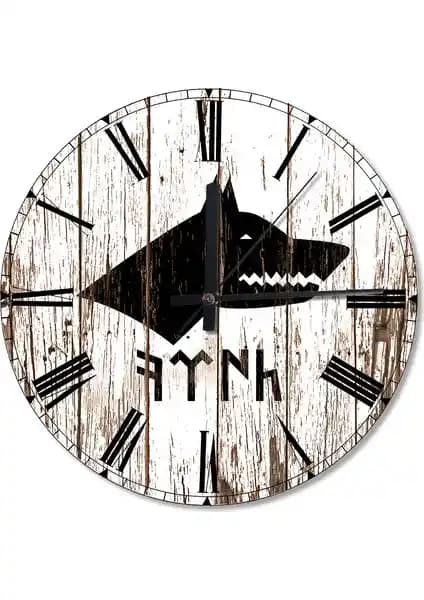 Eski Türk Yazısı ve Kurt Başı Motifli Ahşap Analog Duvar Saati - Geleneksel Tasarım