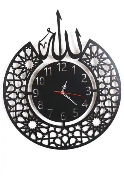 Eymen Acem Motifli Ahşap Duvar Saati Modern ve Sessiz Tasarımın Şıklığını Yansıtıyor