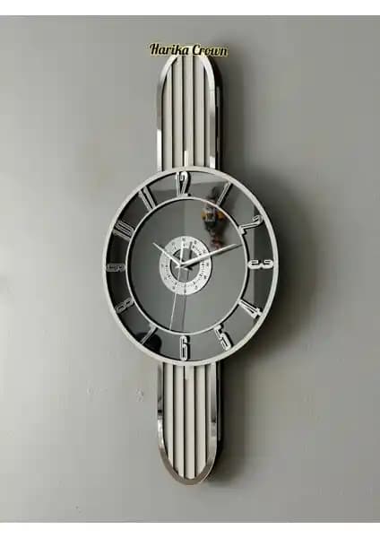 Harika Crown Modern Tasarımlı Aynalı ve Ahşap Detaylı Duvar Saati 66 cm Şık ve Fonksiyonel Tasarım