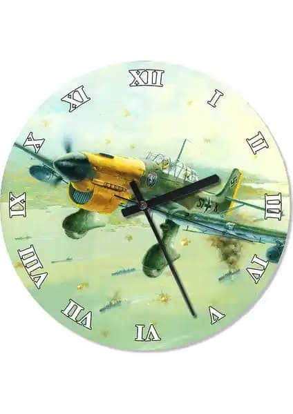 İkinci Dünya Savaşı Alman Savaş Uçağı Temalı Analog Duvar Saati - Estetik ve Dayanıklı Tasarım