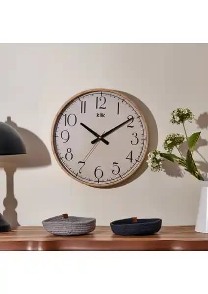 Klik Simplex Ahşap Görünümlü Duvar Saati Modern ve Çok Yönlü Dekoratif Tasarım
