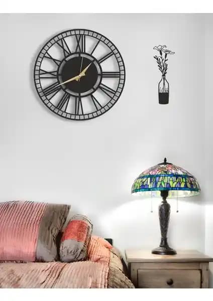 Lupokraft Modern ve Şık Duvar Saati ile Vazo2 Tablo Seti Ev ve Ofis Dekorasyonu İçin