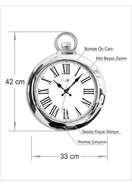 M3 Decorium Parlak Gümüş Nikelajlı Duvar Saati Klasik ve Modern Dekorasyon İçin Uygun